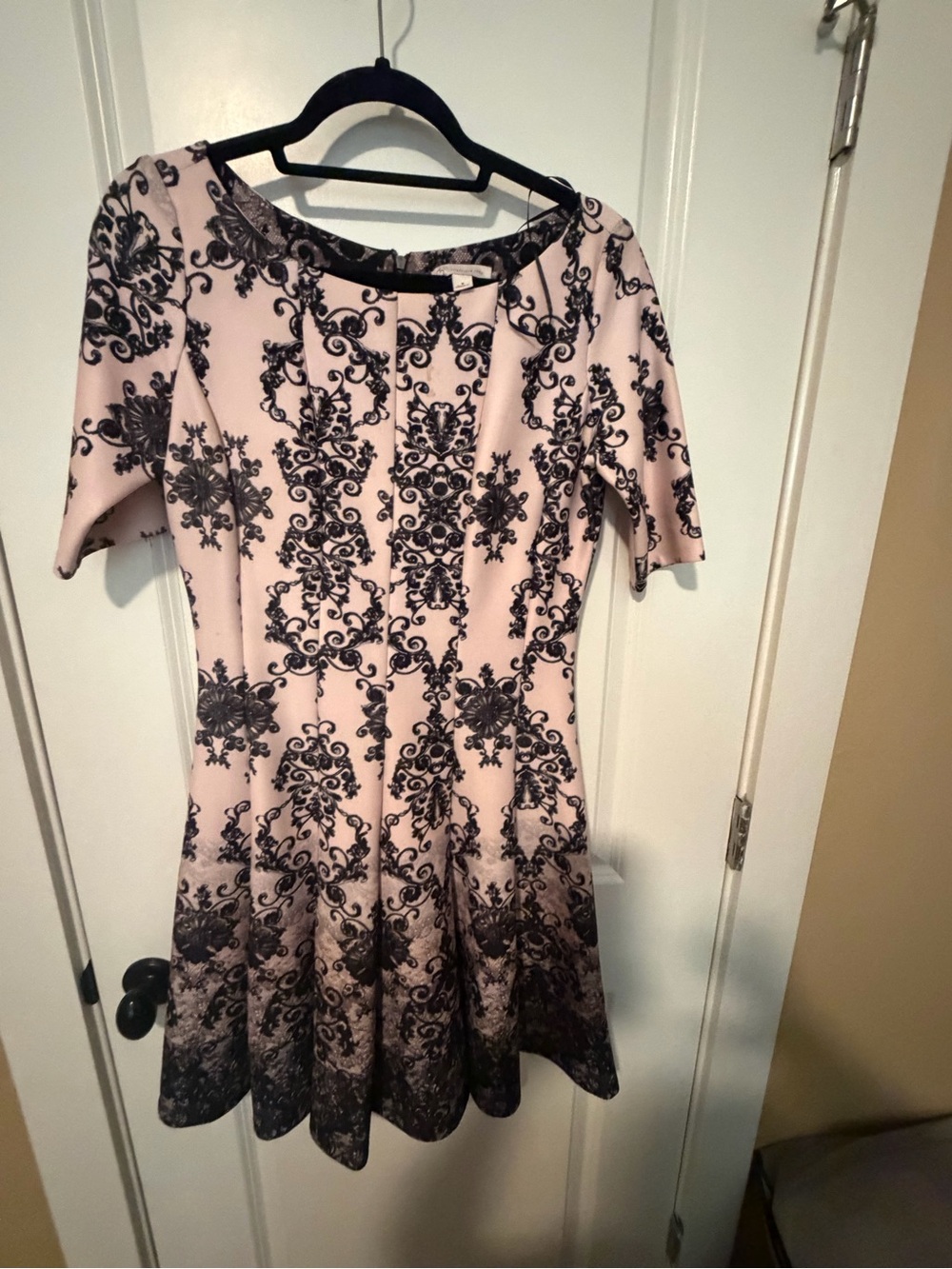 Elegant Pink Floral Lace-Print Fit & Flare Dress - Picture 1 of 4